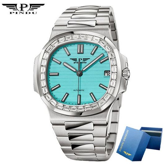 PINDU Top Brand Automatic Watch Men Stainless Steel Mechanical Mens Watch 50ATM Waterproof Watches for Men Classic Wrist Watch