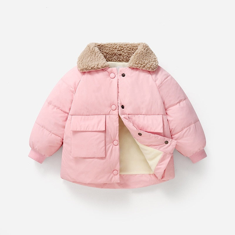 2022 New Winter Children&#39;s Warm Cotton Jackets Rabbit Fur Collar Coats Baby Short Quilted Jacket Kids Clothes Girl Boy Outerwear