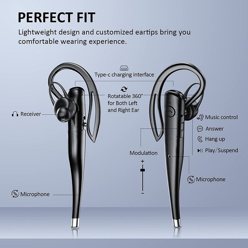 New Business Earphones Bluetooth 5.1 Headset Wireless Headphones with Dual Mic Earpiece CVC8.0 Noise Cancelling Hands-free