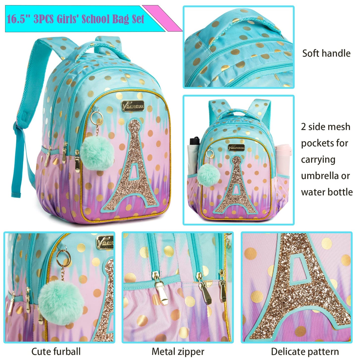 BIKAB School Bag Backpack for Kids Backpacks for School Teenagers Girls Sequin Tower School Bags for Girls Girls School Supplies