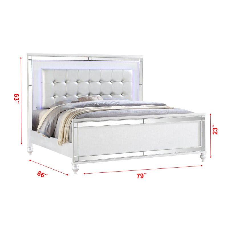 Royal Bedroom Furniture 4 PCS Bedroom Set Include Luxury King Bed Frame Nightstand Dresser White Mirrored Glamorous Furniture