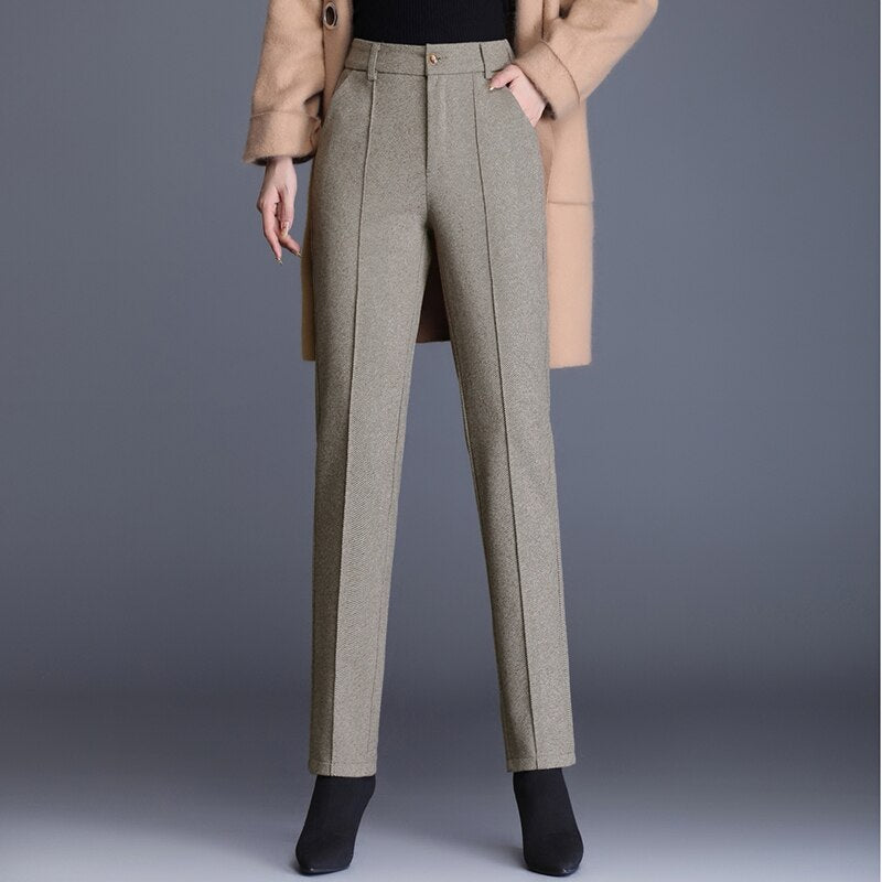 Suit Pants Women Autumn and Winter High-waisted Pants Women clothing Thickened Woolen Ankle-Length Pants Slim Casual Pants women