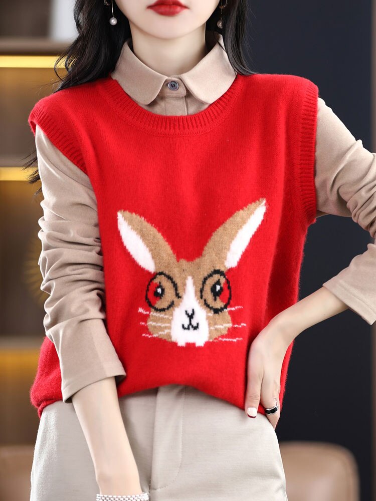 2023 Year Of The Rabbit Pullover Vest Women&#39;s Christmas New Year Red Spring Festival This Life Year Wool Vest Free Of Charge