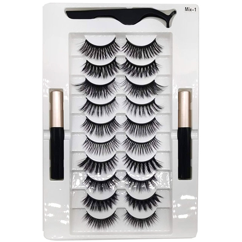 10 Pairs Magnetic Eyelashes Wholesale Makeup Set Natural Slender Set Glue-Free Magnetic Magnet False Eyelashes New Lash Boxes
