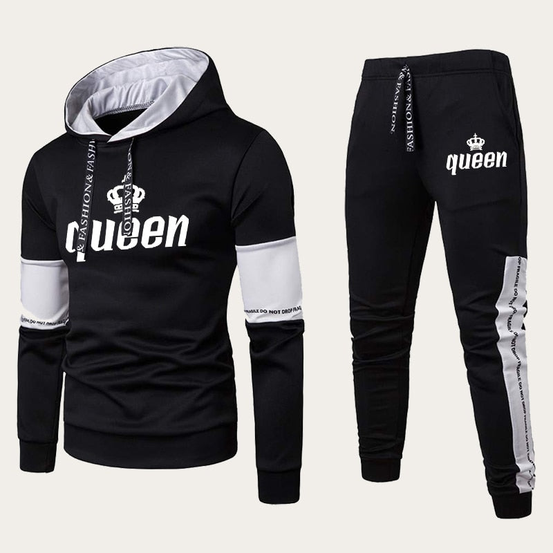 2023 Couples Hooded Tracksuit King or Queen Print Lovers Hoodies Sets Sweatshirt +Jogging Sweapants 2PCS Suits Matching Clothing