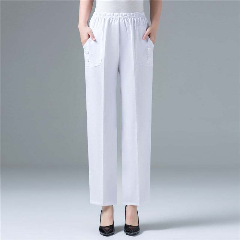 Summer Women Cotton Linen Harem Pants Ankle-Length Trousers Women Vintage Korean Pants High Waist Black Straight Pants