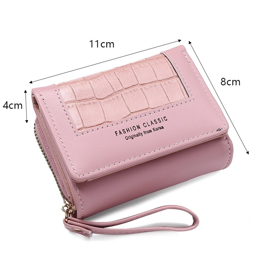 Fashion Square Plaid Women&#39;s Short Wallet Large Capacity Multi-card Zipper Bags for Women 2022 Trendy Texture 3 Fold Coin Purse