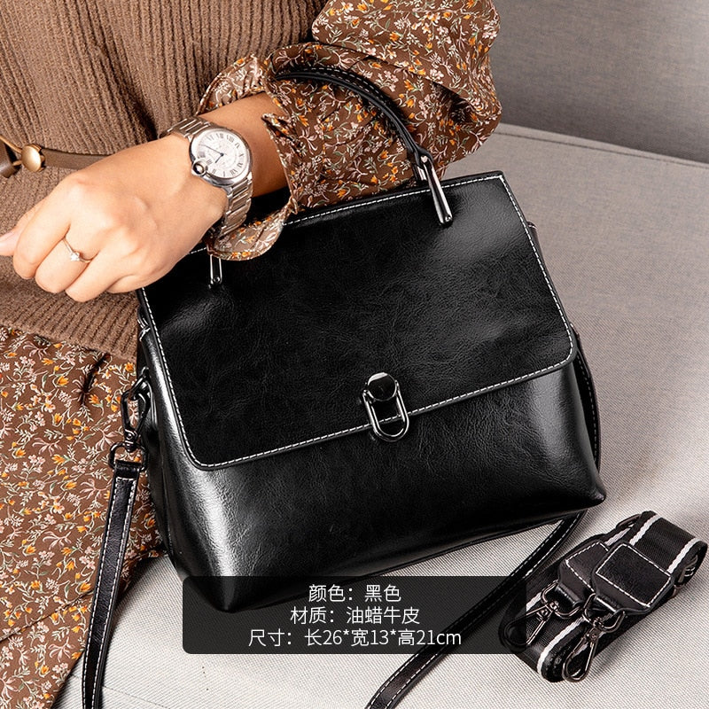 Women&#39;s Cowhide Leather Bags 2022 New Fashion One-shoulder Handbags Ladies Classic Satchels Large Capacity Messenger Versatile