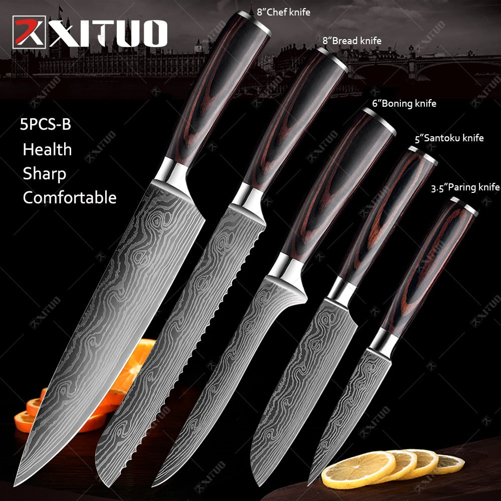 XITUO Kitchen Knives set 1-10PCS Chef knife High Carbon Stainless Steel Santoku knife Sharp Cleaver Slicing Knife Best Choice