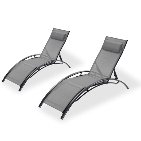 2 Pcs 62/75 in Outdoor Chaise Lounge Chair Sets, Five-Position Adjustable Aluminum Recliner, All Weather for Patio,Beach,Yard