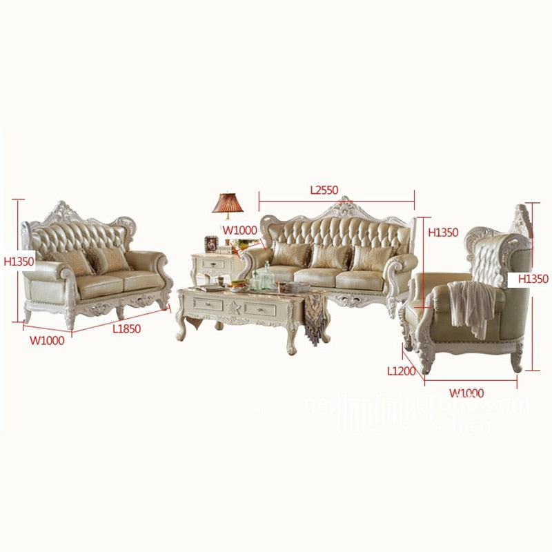 European Style Villa Sofa Small Apartment First Layer Leather 1+2+3 Cowhide Combination Ivory White Living Room Furniture