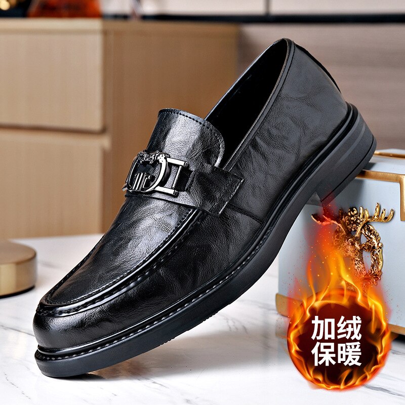 Business Men&#39;s Leather Shoes Spring Autumn Winter New Designer Warm Shoes Male Fashion Casual Soft Sole Loafers Men