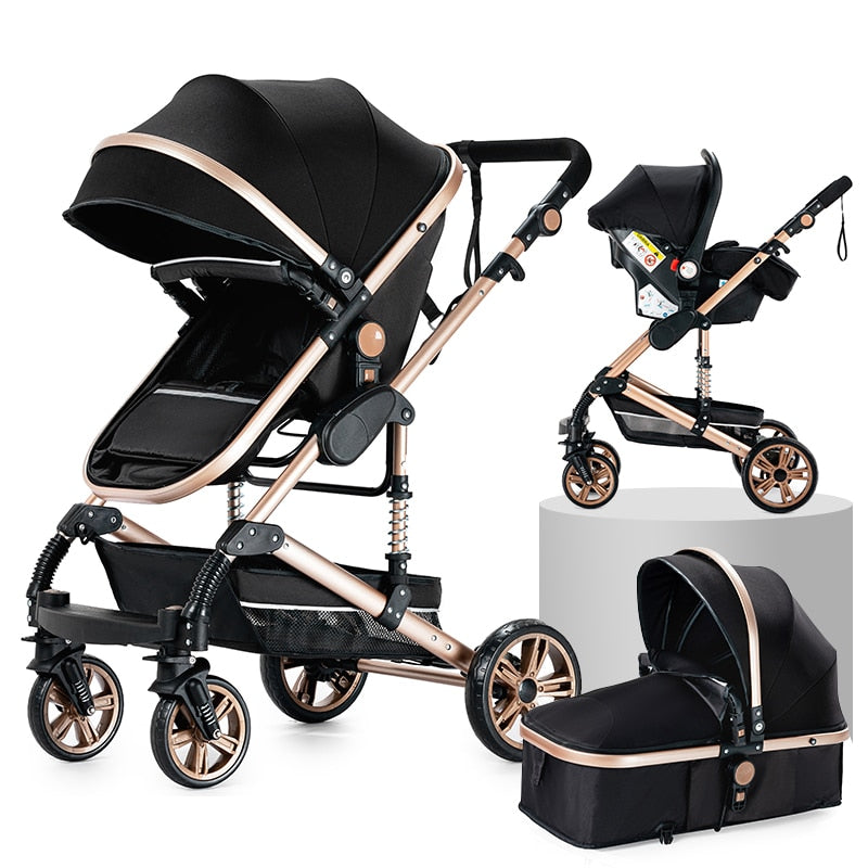 Baby Stroller 3 in 1 Portable Travel Baby Carriage Folding Prams Aluminum Frame High Landscape Car for Newborn Baby