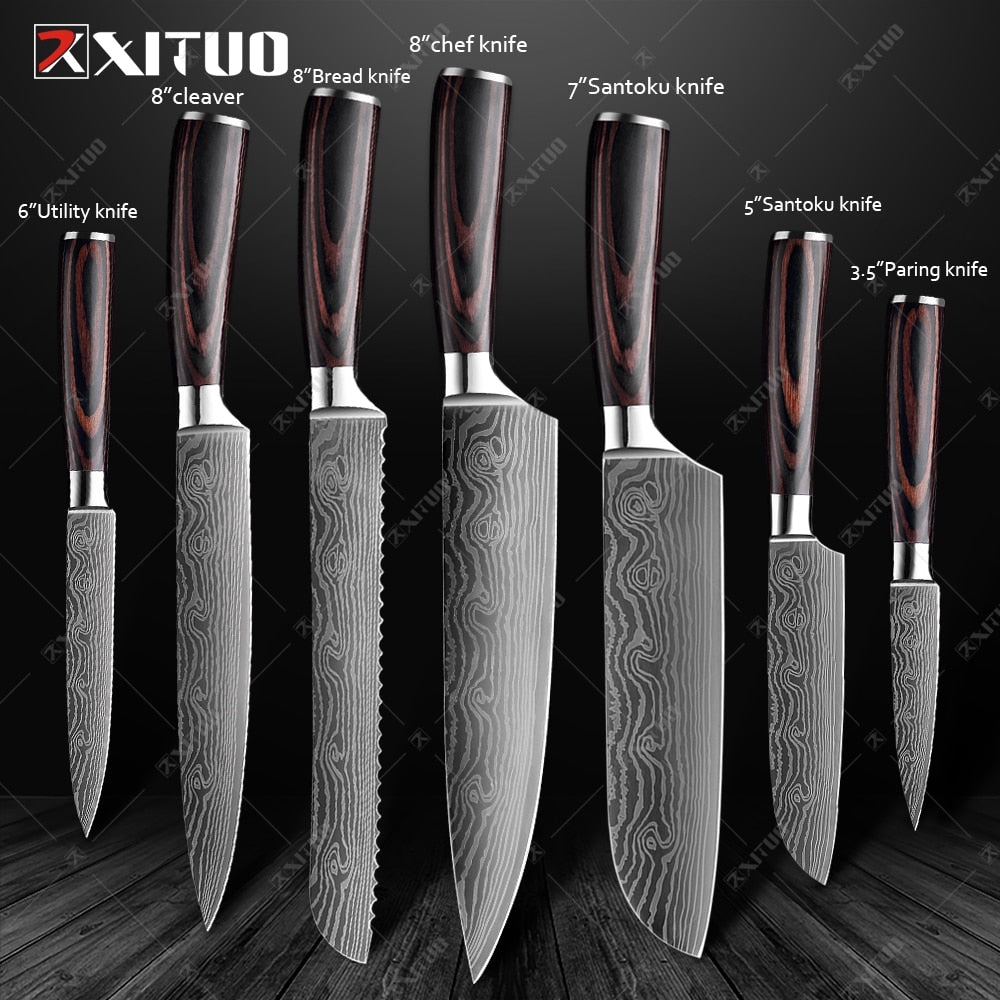 XITUO Kitchen Knives set 1-10PCS Chef knife High Carbon Stainless Steel Santoku knife Sharp Cleaver Slicing Knife Best Choice