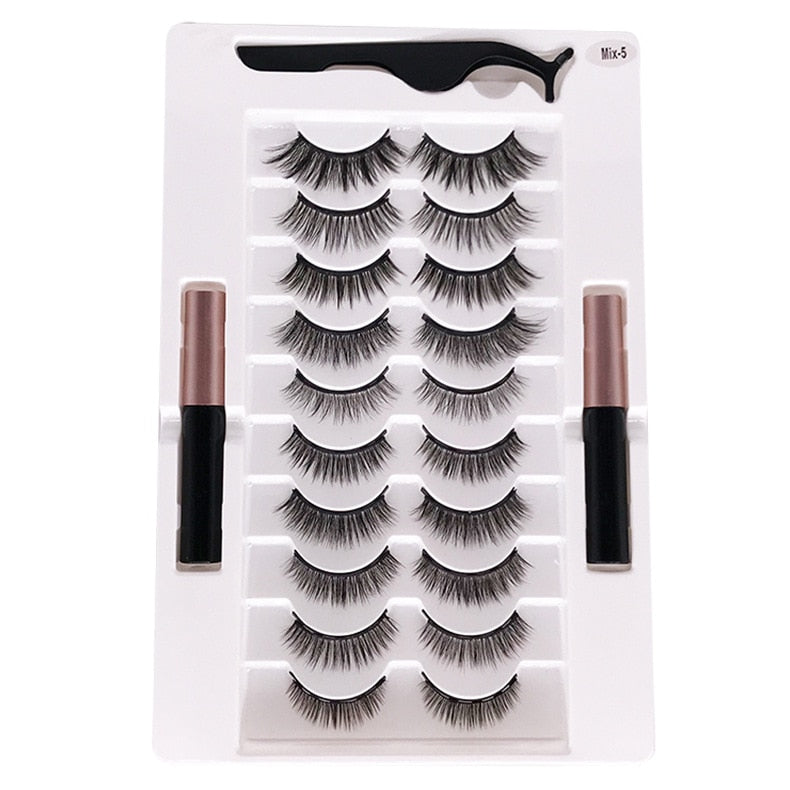 10 Pairs Magnetic Eyelashes Wholesale Makeup Set Natural Slender Set Glue-Free Magnetic Magnet False Eyelashes New Lash Boxes