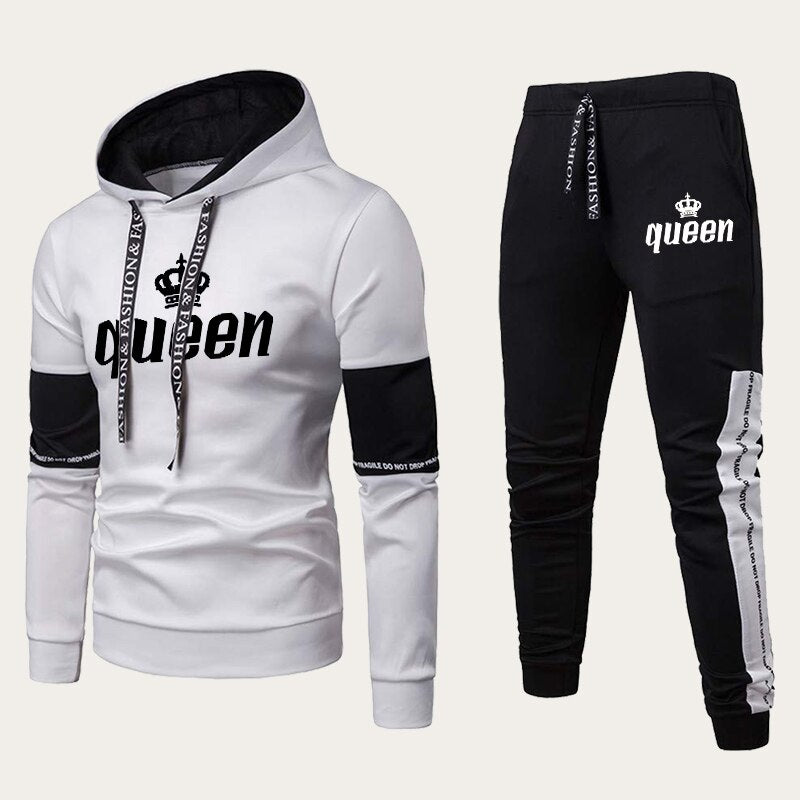 2023 Couples Hooded Tracksuit King or Queen Print Lovers Hoodies Sets Sweatshirt +Jogging Sweapants 2PCS Suits Matching Clothing
