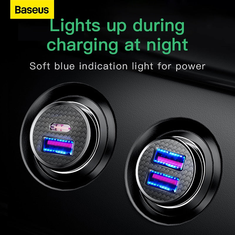 Baseus USB Car Charger Quick Charge 4.0 QC4.0 QC3.0 QC SCP 5A PD Type C 30W Fast Car USB Charger For iPhone Xiaomi Mobile Phone