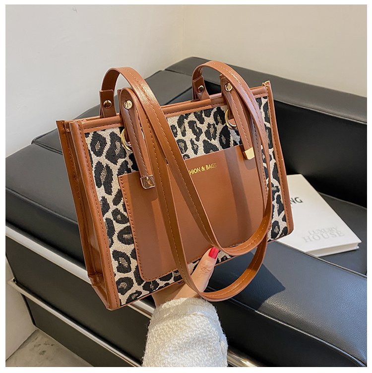 TRAVEASY 2023 New Bag Female Korean Fashion Leopard Print Plaid Large Capacity Tote Bag handbags Bill of Lading Shoulder Bag