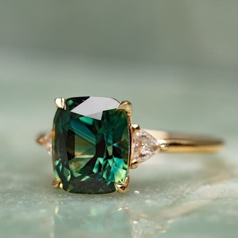 Elegant Square Emerald Ring for Women Fashion Gold Color Inlaid Green Zircon Wedding Rings Bridal Engagement Jewelry