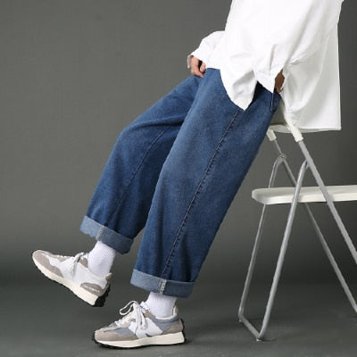 2022 New Street Casual Baggy Jeans Men&#39;s Korean Fashion Hip Hop Straight Wide Leg  Trousers Couple Denim Pants Black Light Blue