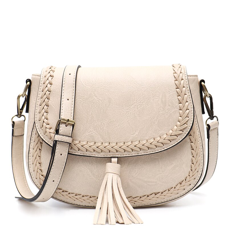 CEZIRA Bohemia Style Vegan Leather Saddle Bags Women Vintage Causal Braid Tassel String Flap Snap Messenger Shoulder Handbags