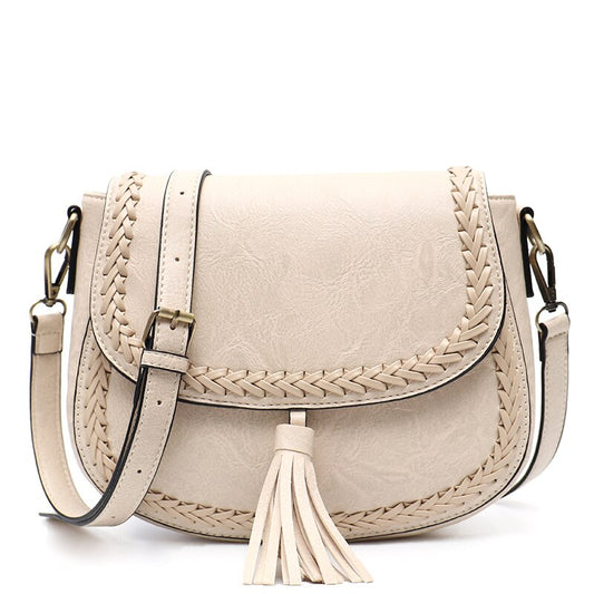 CEZIRA Bohemia Style Vegan Leather Saddle Bags Women Vintage Causal Braid Tassel String Flap Snap Messenger Shoulder Handbags