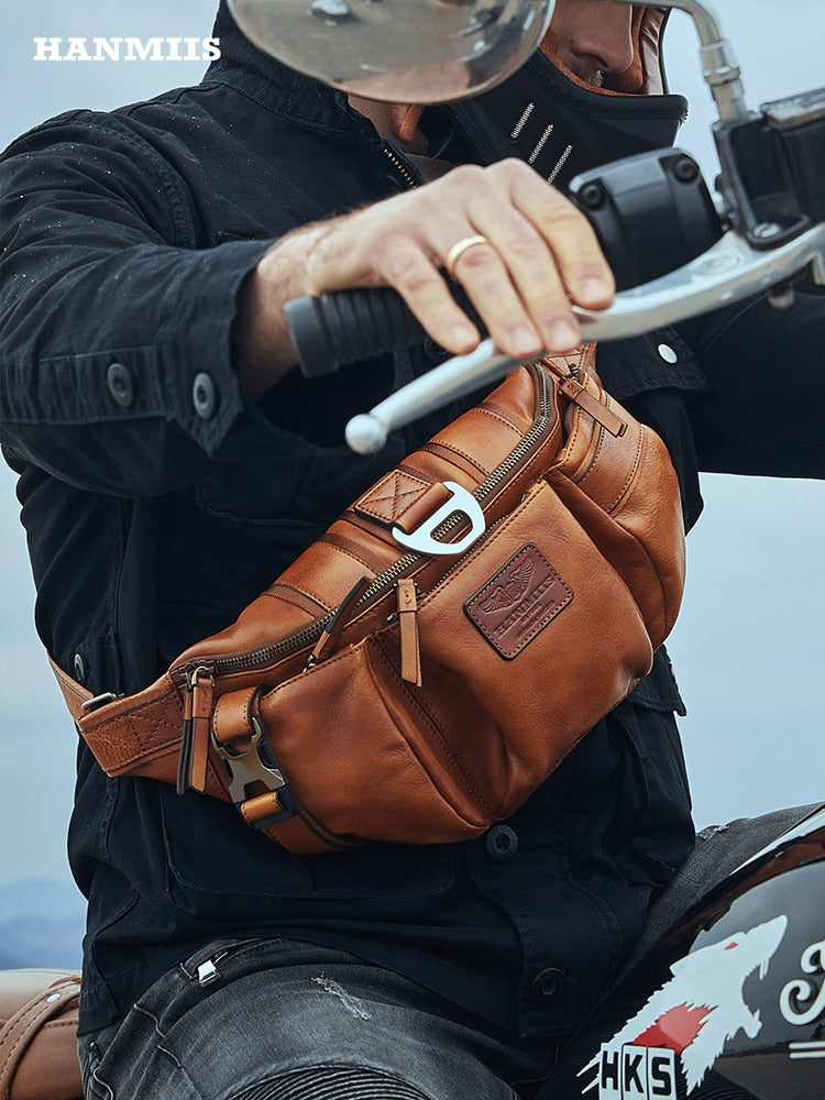 Portable B6 First Layer Cowhide Chest Bag Men&#39;s Real-Leather Bag Men&#39;s Cycling Bag Shoulder Bag Messenger Bags