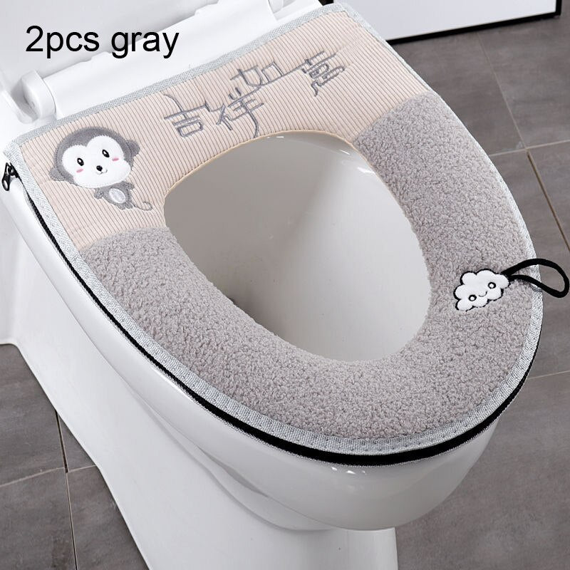 Toilet Seat Mat Set Bathroom Universal  2pcs/set Cushion+lid Cover Warm Soft Washable Closestool Seat Case Winter Pad Bidet Mats