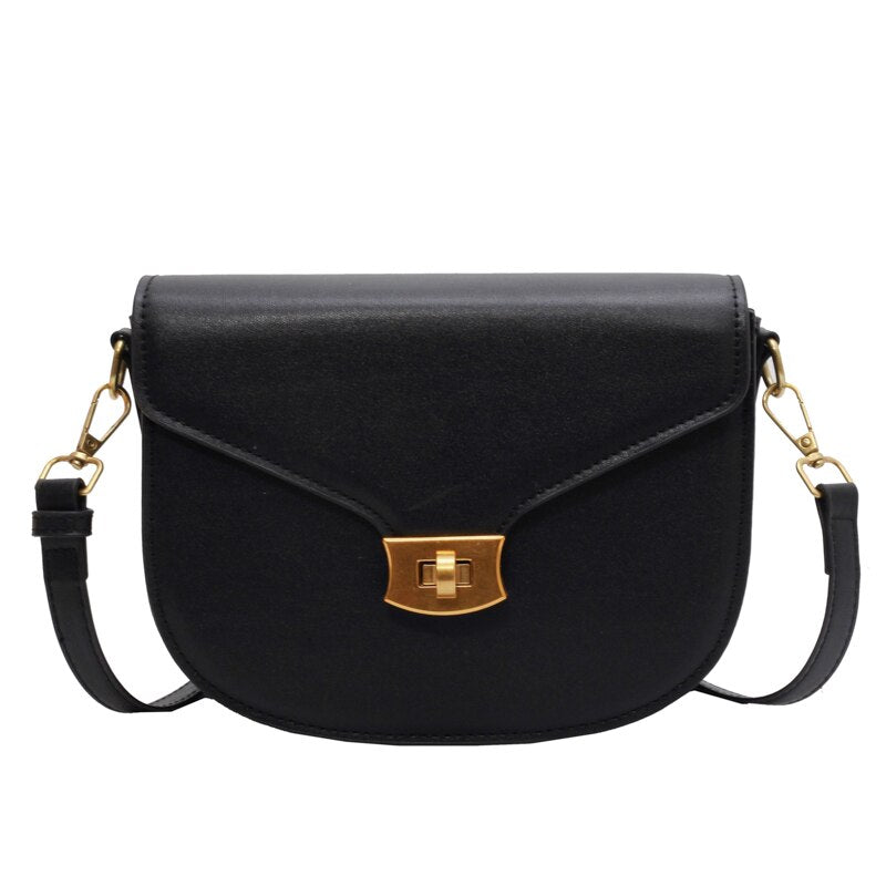 Simple Casual Small Flap Women&#39;s Top Handle Bag Quality Solid Color Pu Leather Shoulder Bag Elegant Metal Lock All Match Handbag