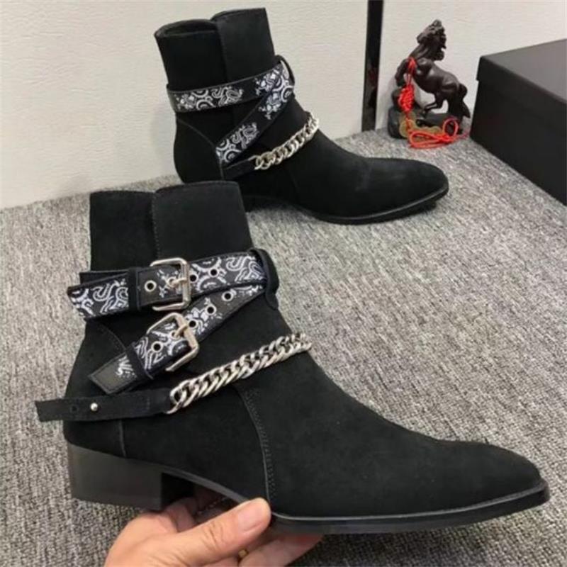 Men Ankle Boots Yellow Black Faux Suede Buckle Strap Classic Fashion Free Shipping Men Short Boots Sapato Masculino