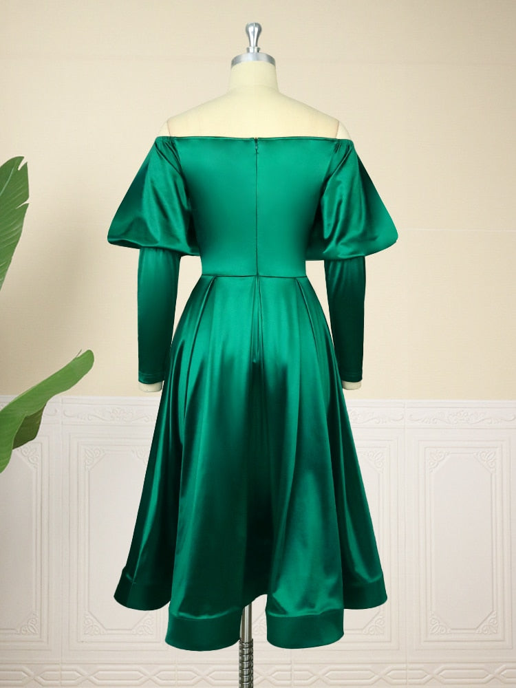 Strapless Dress for Party Women Green Fit and Flare Puff Sleeve Robe A Line Mermaid Sexy Party Dress Evening Party Christmas 4XL