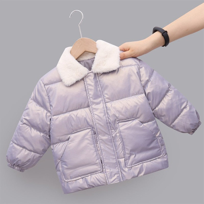 2022 New Winter Children&#39;s Warm Cotton Jackets Rabbit Fur Collar Coats Baby Short Quilted Jacket Kids Clothes Girl Boy Outerwear