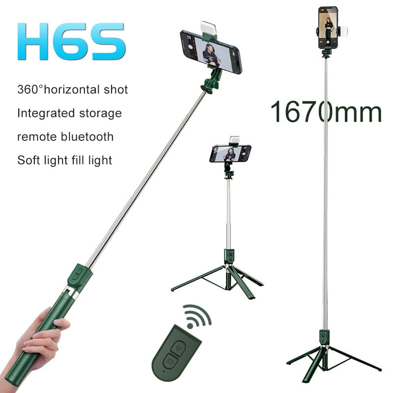 Wireless Telescopic Selfie Stick Bluetooth Foldable Tripod for Photo Live with Fill Light Remote Control Shutter for IOS Android