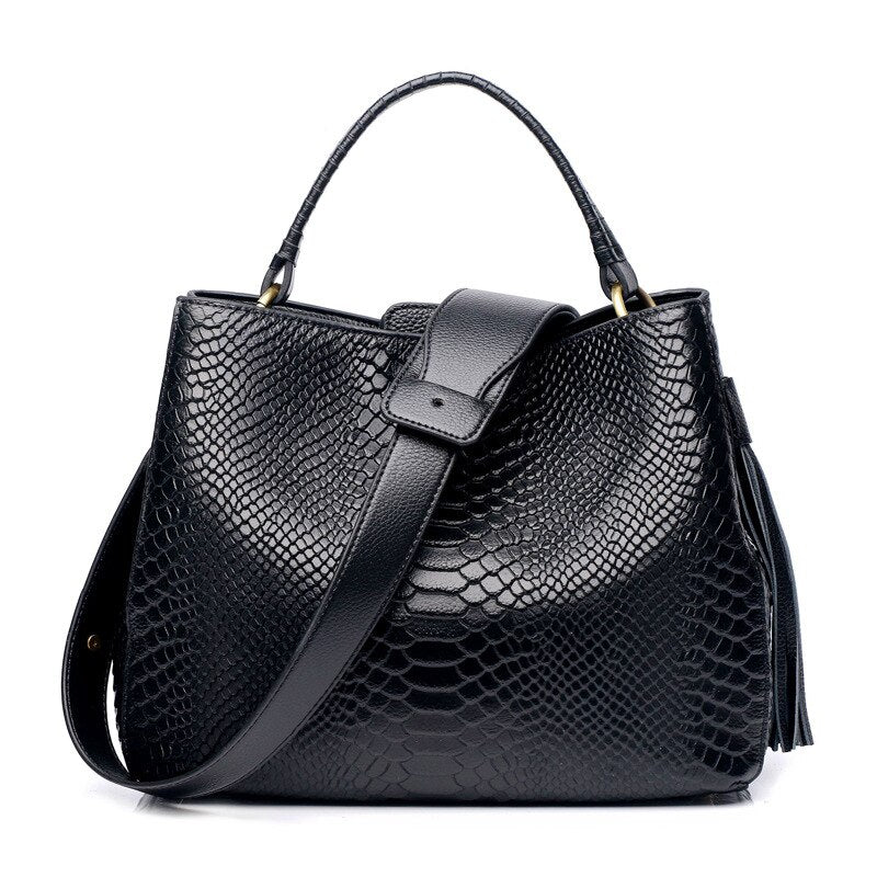 Motingsome Fashion Woman Serpentine Bag Genuine Leather Handbag Pure Color Elegant Ladies Offcie Work Shoulder Bag Cowhide 2022