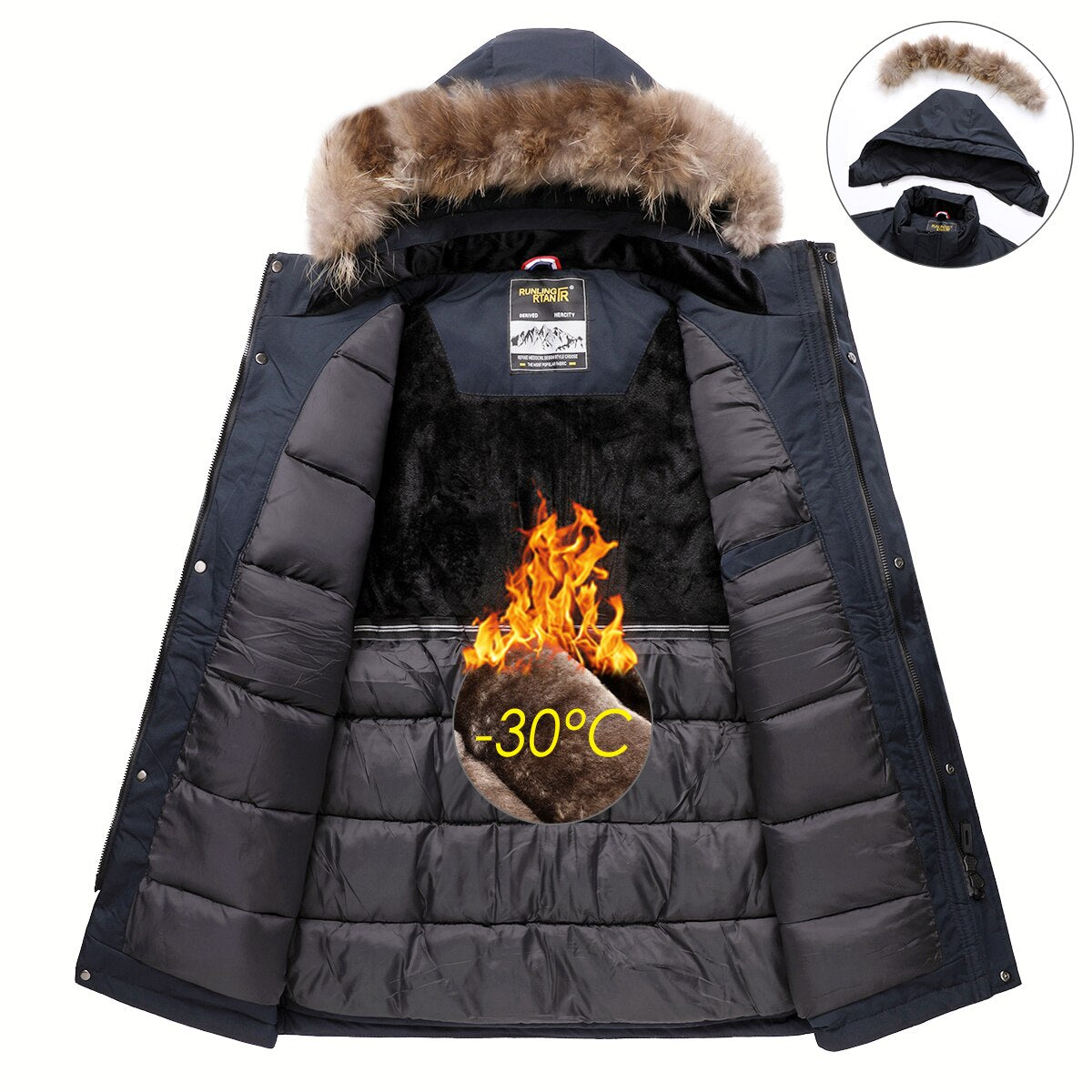 Men Winter Brand New Casual Long Thick Warm Fleece Fur Hat Parkas Jacket Coat Men Vintage Outwear Windproof Pockets Parkas Men