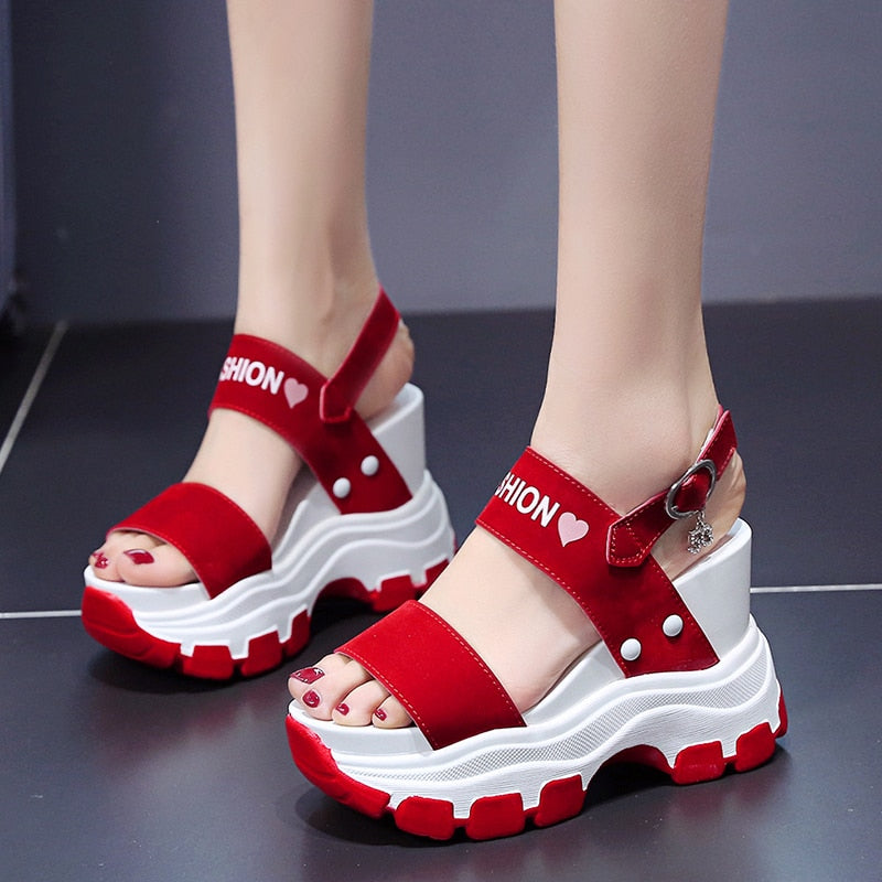 Moipheng Platform Sandals Women 2022 New Summer Chunky High Heels Female Wedges Shoes for Women Fish Toe Red Sandalia Feminina