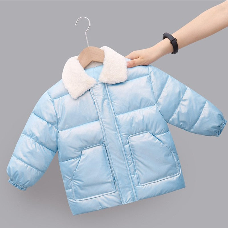 2022 New Winter Children&#39;s Warm Cotton Jackets Rabbit Fur Collar Coats Baby Short Quilted Jacket Kids Clothes Girl Boy Outerwear