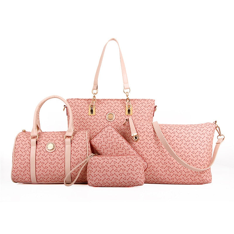 TRAVEASY Women&#39;s Bag 2022 New Vintage Mother Bag 5 PCS Set Fashion Bone Pattern One-Shoulder CrossBody Casual Ladies Tote Bags