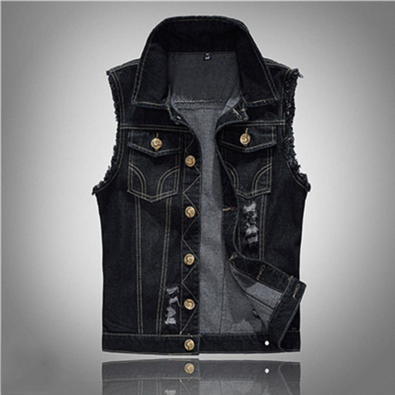 2022 Men&#39;s Denim Vest Retro Washed Slim Sleeveless Cowboy Motorcycle Jacket Street Hip Hop Fashion Casual Jean ClothesSummer