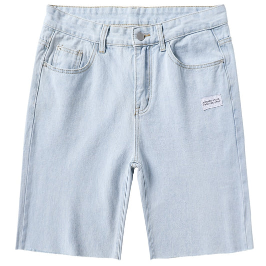 Summer Thin Light Blue Denim Shorts Men&#39;s Straight Loose Wide Leg Pants Fashion Versatile Casual Shorts