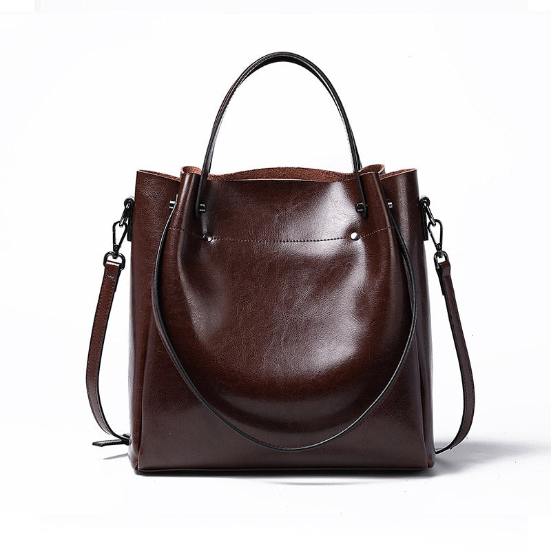 One-shoulder Large Casual Tote Fashion Messenger Cowhide Leather Women&#39;s Bag Large-capacity Ladies Handbag Bucket High Quality