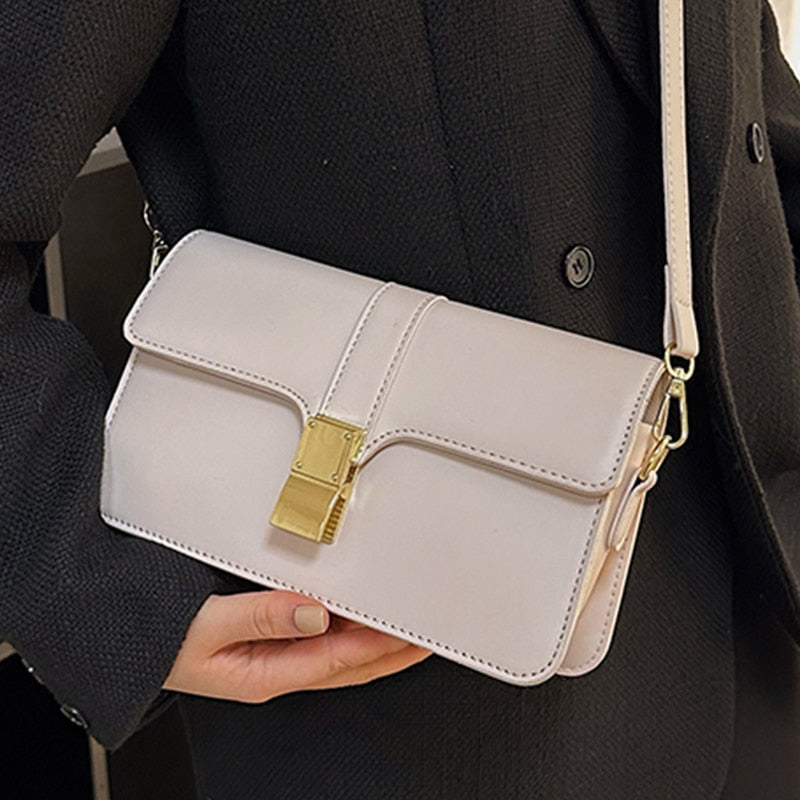Casual Designer High Quality Small Flap Shoulder Bag Simple Pure Color Elegant Branded Handbag All Match Pu Leather Ladys Clutch