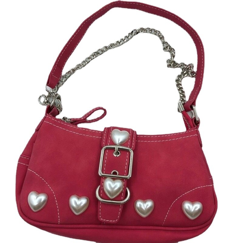 Xiuya Harajuku Vintage Female Shoulder Bag 2022 Rose Red Heart Japanese Goth Lolita Bag Female Handbags Mobile Phone Pouch Purse