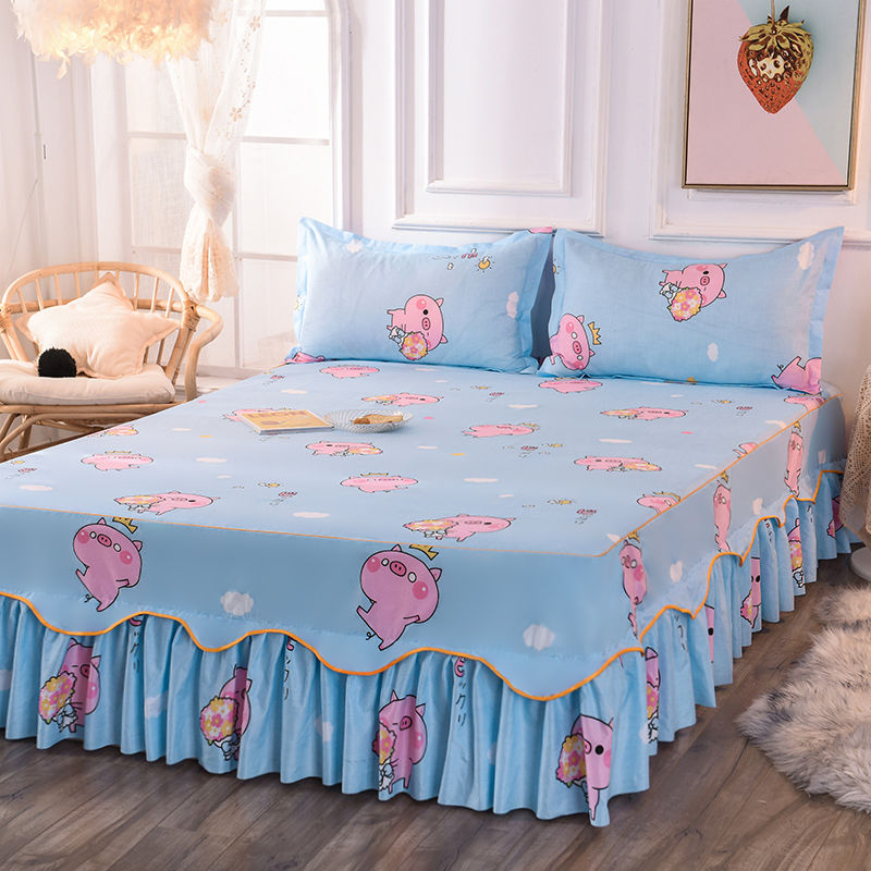 3Pcs Bed Sheet Cotton Lace Skirt Elastic Fitted Double Bedspread Mattress Cover Home Pillowcase Bedding Set Bedsheet 2 Seater