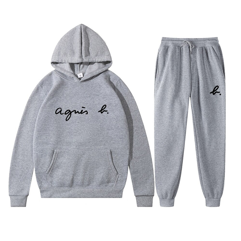 Hoodie Set Women Men Letter Printed Tracksuits Fleece Autumn Winter Hoodies and Pants Pullover Sport Sweatshirt Brand Clothing