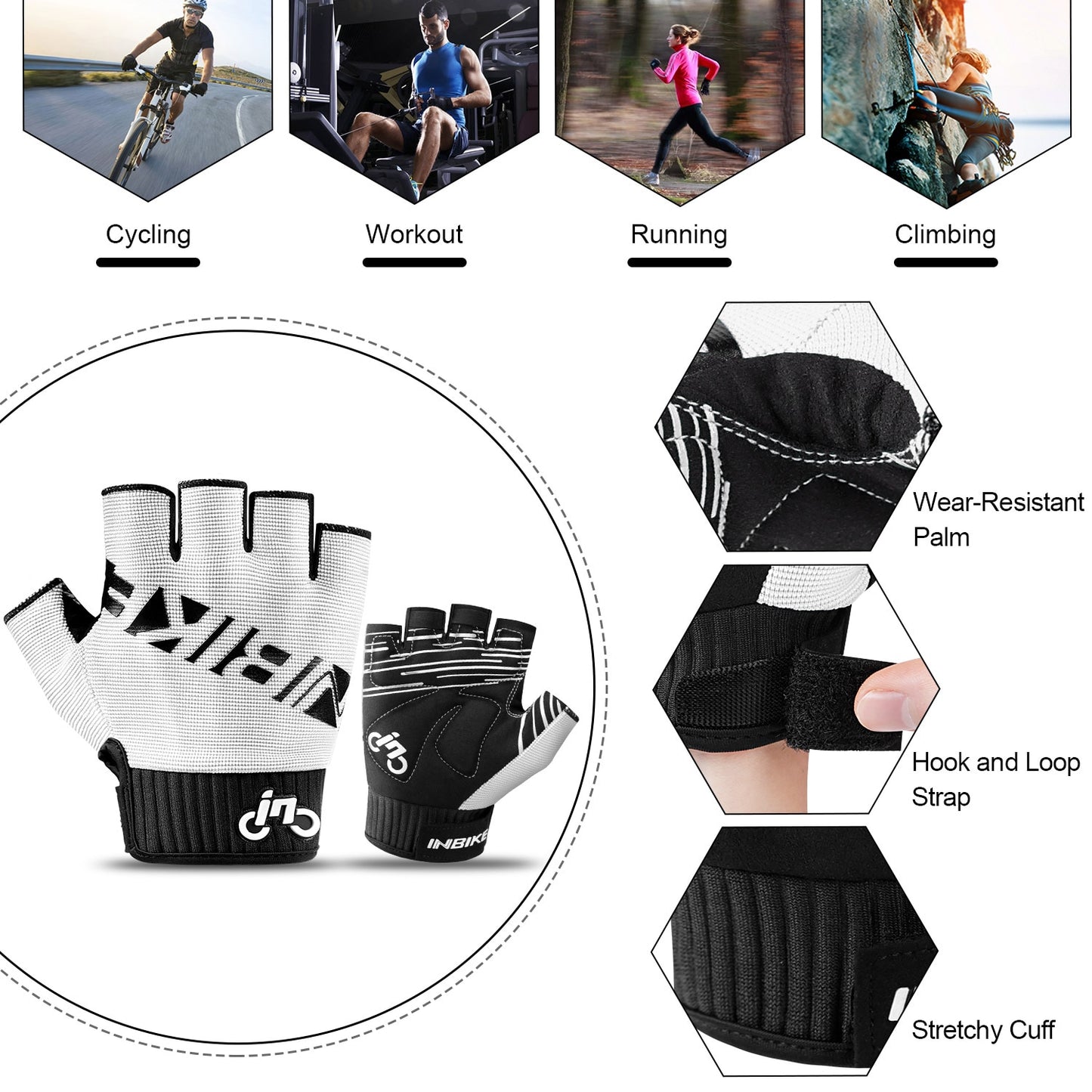 INBIKE 2023 Shockproof Cycling Gloves Fingerless MTB Bicycle Gloves Summer for Men Fitness Outdoor Sports Gym Bike Accessories