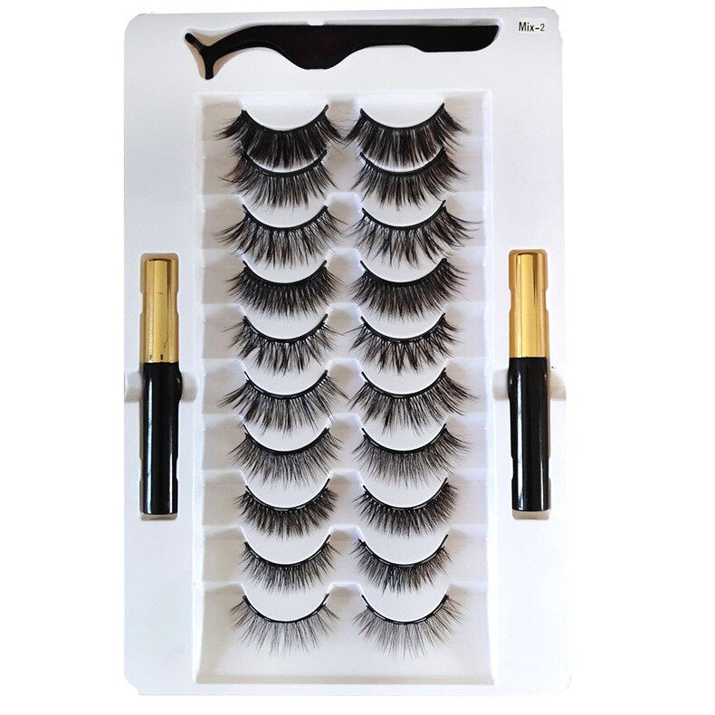 10 Pairs Magnetic Eyelashes Wholesale Makeup Set Natural Slender Set Glue-Free Magnetic Magnet False Eyelashes New Lash Boxes