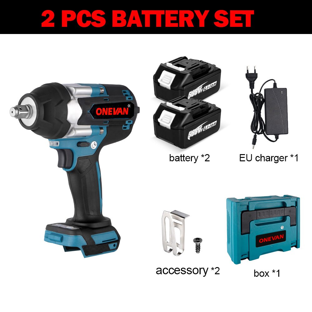 ONEVAN 1800N.M Torque Brushless Electric Wrench 1/2 Inch  Cordless Impact Wrench DTW700 Power Tool For Makita 18V Battery