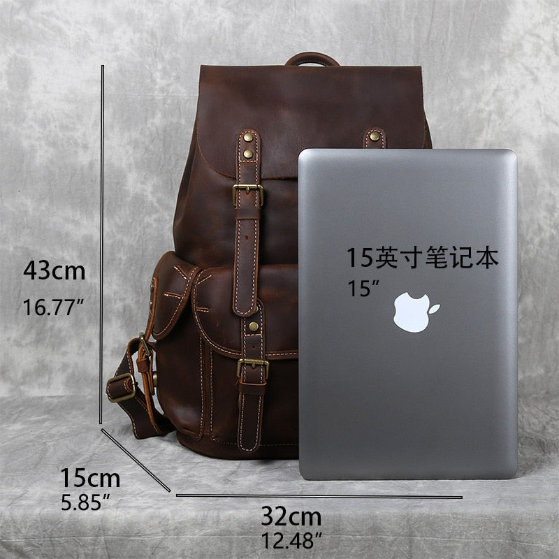 Retro Leather Men&#39;s Backpack Top Layer Cowhide Travel Backpack Large Capacity School Bag Crazy Horse Leather Laptop Bag NZPJ