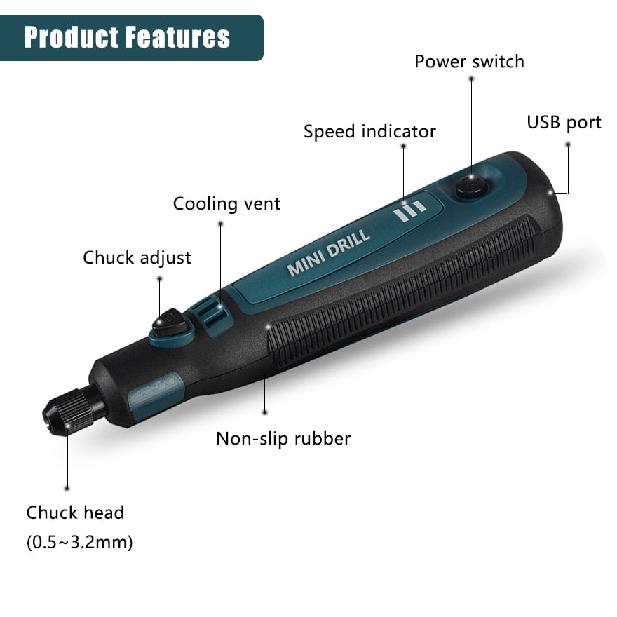 DONUMEH Cordless Electric Drill Grinder Dremel Rotary Tool Rechargeable Battery Woodworking Engraving 3 Speed Mini Engraver pen